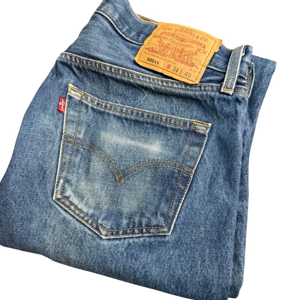 Levis 501xx Mens Blue Straight Leg Button Fly Jeans W34 L40(33x36) Vintage 90s